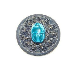 900 Very Old Sterling Silver Brooch Pendant Blue Scarab Egypt Vintage Estate